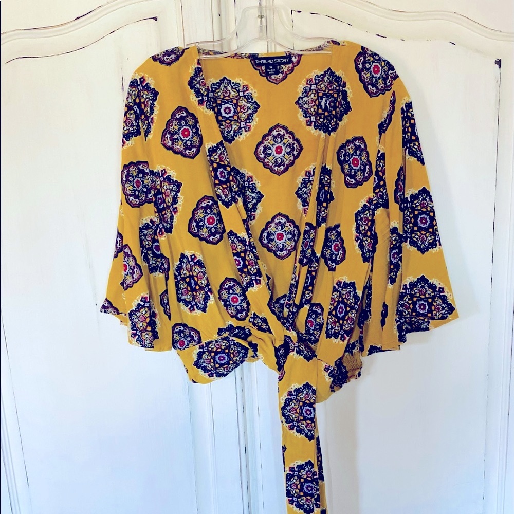 Thread Story Yellow Patterned Crop Top